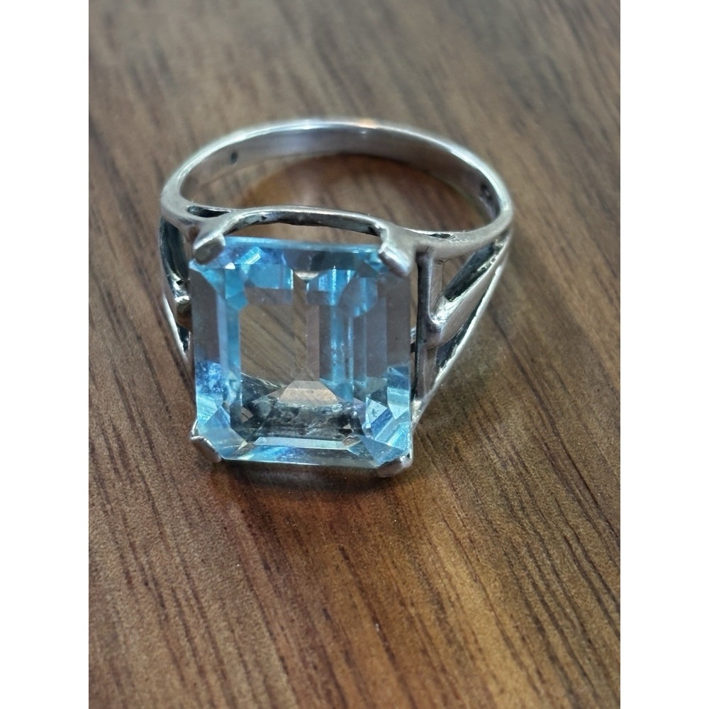 Emerald Cut London Blue Topaz 925 Sterling Silver Ring Size 9